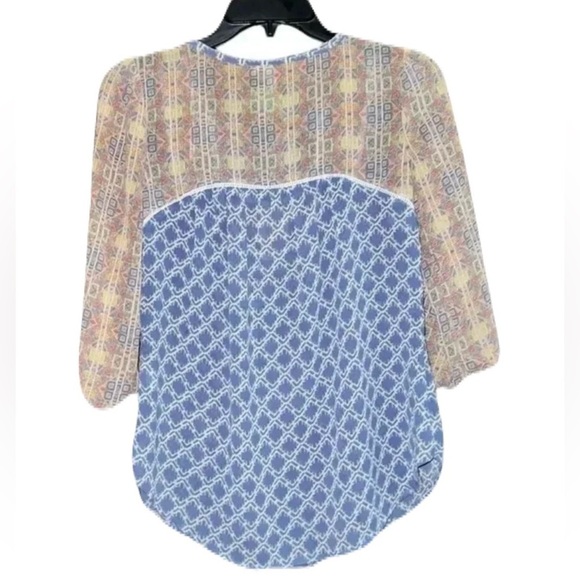 Red Camel Blue 3/4 Sleeve Tie Front Blouse Size XS - Picture 2 of 3